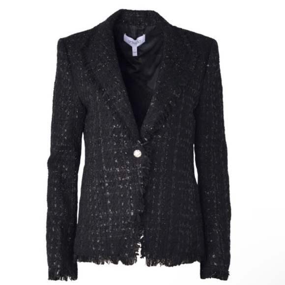 NEW Derek Lam 10 Crosby Adelaide Fringe Blazer Black One Button Tweed Sparkle - Picture 1 of 11